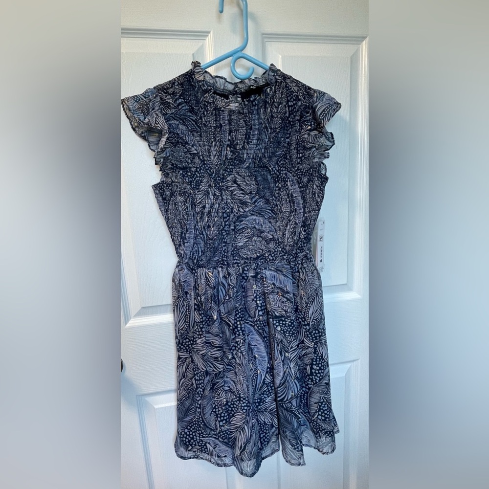 AQUA Navy / White / Metallic Gold Patterned Dress NWT